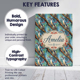 Personalised Name Artistic Blue Woodpecker Custom  Unique Gift Idea Elegant Feature Canvas Wall Art Print Decor Picture Ready to Hang