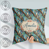 Custom Name Artistic Blue on Tree Branch Seamless Pattern Lovely Square Filled Cushion Throw Pillow Sofa Bed Home Decor Zip Washable UK Made