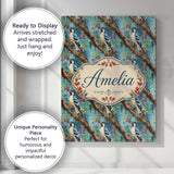 Personalised Name Artistic Blue Woodpecker Custom  Unique Gift Idea Elegant Feature Canvas Wall Art Print Decor Picture Ready to Hang