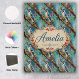 Personalised Name Artistic Blue Woodpecker Custom  Unique Gift Idea Elegant Feature Canvas Wall Art Print Decor Picture Ready to Hang