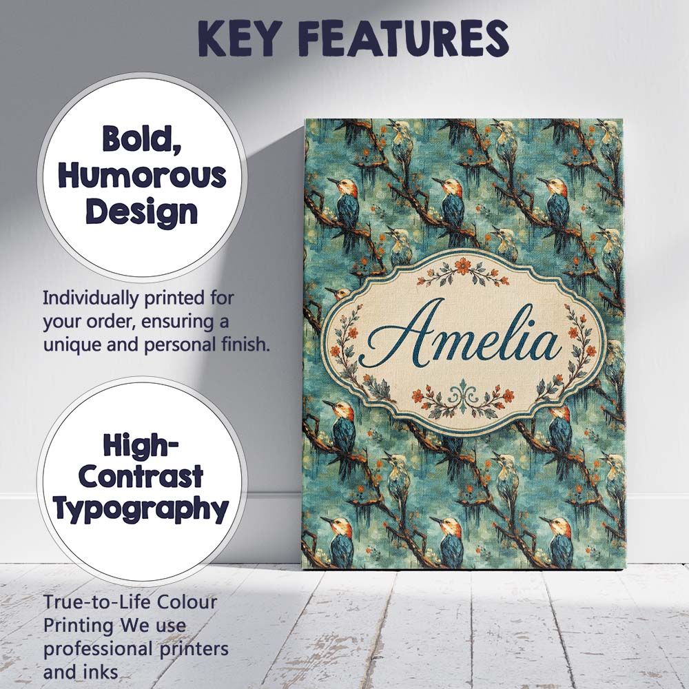 Personalised Name Painterly Blue and Orange Custom  Bespoke Interior Contemporary Canvas Wall Art Print Decor Picture Ready to Hang