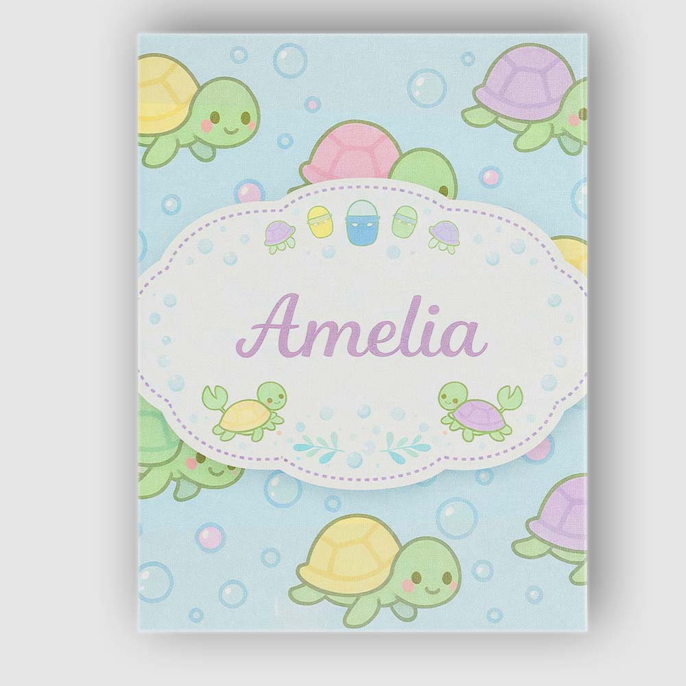 Personalised Name Cute Pastel Turtle Cartoon Animal Ocean Pattern Custom  Bespoke Canvas Wall Art Print Decor Picture Ready to Hang