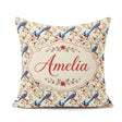 Custom Name Elegant and Red Birds Floral Branch Seamless Pattern Square Filled Cushion Throw Pillow Sofa Bed Home Decor Zip Washable UK Made