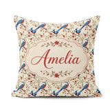 Custom Name Elegant and Red Birds Floral Branch Seamless Pattern Square Filled Cushion Throw Pillow Sofa Bed Home Decor Zip Washable UK Made