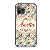Elegant Blue and Red Birds with Floral Branch Custom Name Protective Phone Case Mobile Cover Durable Everyday Smartphone Shock Resistant