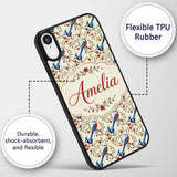 Elegant Blue and Red Birds with Floral Branch Custom Name Protective Phone Case Mobile Cover Durable Everyday Smartphone Shock Resistant