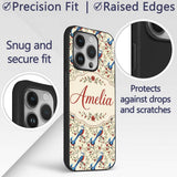 Elegant Blue and Red Birds with Floral Branch Custom Name Protective Phone Case Mobile Cover Durable Everyday Smartphone Shock Resistant
