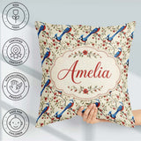 Custom Name Elegant and Red Birds Floral Branch Seamless Pattern Square Filled Cushion Throw Pillow Sofa Bed Home Decor Zip Washable UK Made