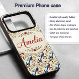 Elegant Blue and Red Birds with Floral Branch Custom Name Protective Phone Case Mobile Cover Durable Everyday Smartphone Shock Resistant