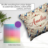 Custom Name Elegant and Red Birds Floral Branch Seamless Pattern Square Filled Cushion Throw Pillow Sofa Bed Home Decor Zip Washable UK Made