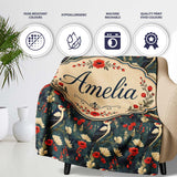 Vintage Woodpecker Birds with Floral Garden Seamless Pattern Lovely  Personalised Custom Name Super Soft Fleece Blanket Bed Sofa Throw