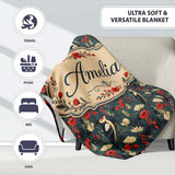 Vintage Woodpecker Birds with Floral Garden Seamless Pattern Lovely  Personalised Custom Name Super Soft Fleece Blanket Bed Sofa Throw