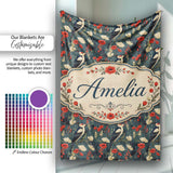 Vintage Woodpecker Birds with Floral Garden Seamless Pattern Lovely  Personalised Custom Name Super Soft Fleece Blanket Bed Sofa Throw