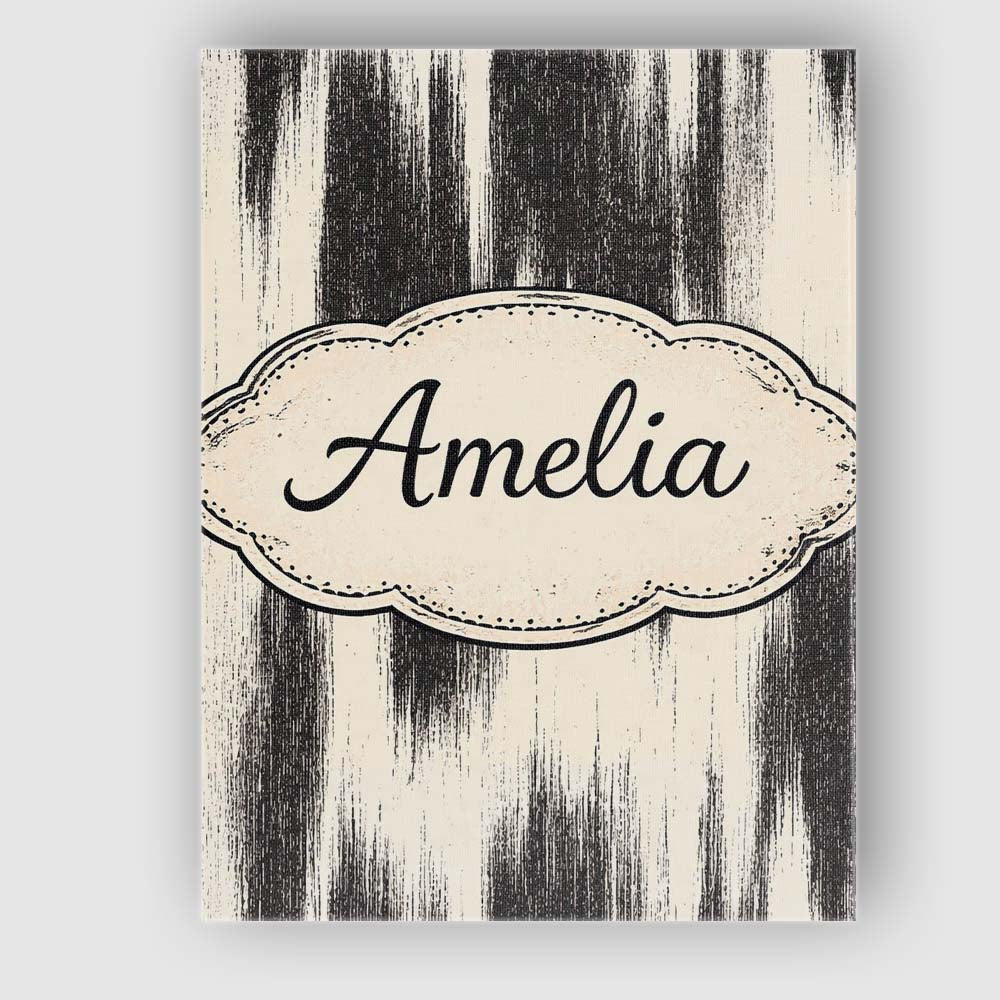 Personalised Name Wavy Woodgrain Lines Black Cream Organic Texture Custom  Unique Canvas Wall Art Print Decor Picture Ready to Hang