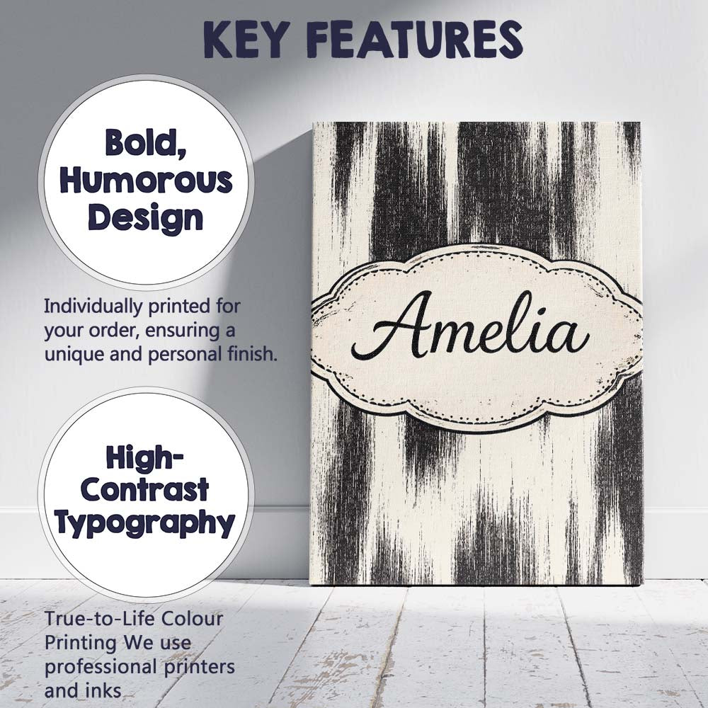 Personalised Name Wavy Woodgrain Lines Black Cream Organic Texture Custom  Unique Canvas Wall Art Print Decor Picture Ready to Hang