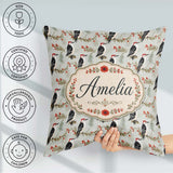 Custom Name Classic Black White Woodpecker Berry Branch Seamless Square Filled Cushion Throw Pillow Sofa Bed Home Decor Zip Washable UK Made