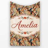 Autumn Woodpecker Birds with Orange Leaves Seamless Pattern Lovely  Personalised Custom Name Super Soft Fleece Blanket Bed Sofa Throw