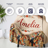 Autumn Woodpecker Birds with Orange Leaves Seamless Pattern Lovely  Personalised Custom Name Super Soft Fleece Blanket Bed Sofa Throw