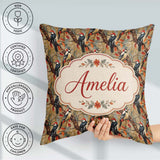 Custom Name Autumn Woodpecker Birds with Orange Seamless Pattern Square Filled Cushion Throw Pillow Sofa Bed Home Decor Zip Washable UK Made