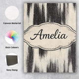 Personalised Name Wavy Woodgrain Lines Black Cream Organic Texture Custom  Unique Canvas Wall Art Print Decor Picture Ready to Hang