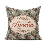 Custom Name Decorative Bird with Red Berry Branch Pattern Lovely Square Filled Cushion Throw Pillow Sofa Bed Home Decor Zip Washable UK Made