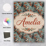 Personalised Name Decorative Bird with Red Custom  Unique Gift Idea Elegant Feature Canvas Wall Art Print Decor Picture Ready to Hang