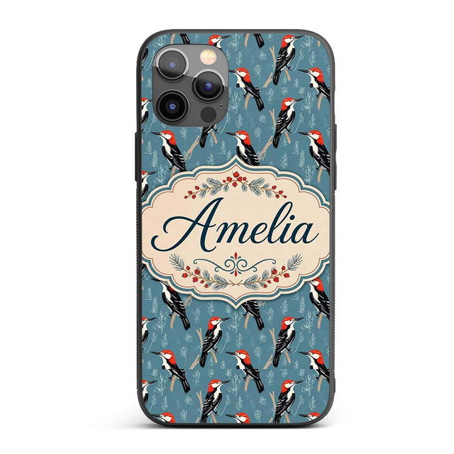 Red Headed Woodpecker Birds on Printed Design Custom Name Protective Phone Case Mobile Cover Durable Everyday Smartphone Shock Resistant