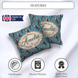 Custom Name Red Headed Woodpecker Birds on Blue Forest Seamless Square Filled Cushion Throw Pillow Sofa Bed Home Decor Zip Washable UK Made