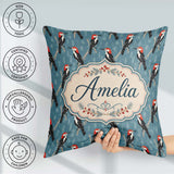 Custom Name Red Headed Woodpecker Birds on Blue Forest Seamless Square Filled Cushion Throw Pillow Sofa Bed Home Decor Zip Washable UK Made