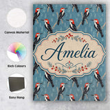 Personalised Name Red Headed Woodpecker Custom  Modern Room Accent Elegant Feature Canvas Wall Art Print Decor Picture Ready to Hang
