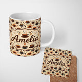 Personalized Custom Name Stylized Coffee Cups with Swirling Steam Seamless Pattern Lovely 11oz Ceramic Coffee Tea Mug White Large Handle