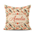 Custom Name Blue and Red Birds with Floral Branch Garden Pattern Square Filled Cushion Throw Pillow Sofa Bed Home Decor Zip Washable UK Made