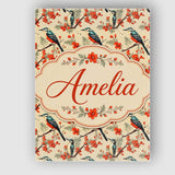 Personalised Name Blue and Red Birds with Custom  Unique Gift Idea Elegant Feature Canvas Wall Art Print Decor Picture Ready to Hang