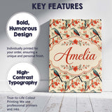 Personalised Name Blue and Red Birds with Custom  Unique Gift Idea Elegant Feature Canvas Wall Art Print Decor Picture Ready to Hang