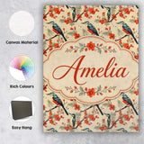 Personalised Name Blue and Red Birds with Custom  Unique Gift Idea Elegant Feature Canvas Wall Art Print Decor Picture Ready to Hang