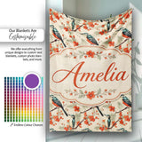 Blue and Red Birds with Floral Branch Garden Seamless Pattern Lovely  Personalised Custom Name Super Soft Fleece Blanket Bed Sofa Throw