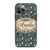 Vintage Style Woodpecker Birds with Blossoms and Custom Name Protective Phone Case Mobile Cover Durable Everyday Smartphone Shock Resistant