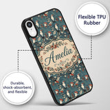 Vintage Style Woodpecker Birds with Blossoms and Custom Name Protective Phone Case Mobile Cover Durable Everyday Smartphone Shock Resistant