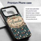 Vintage Style Woodpecker Birds with Blossoms and Custom Name Protective Phone Case Mobile Cover Durable Everyday Smartphone Shock Resistant