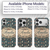 Vintage Style Woodpecker Birds with Blossoms and Custom Name Protective Phone Case Mobile Cover Durable Everyday Smartphone Shock Resistant