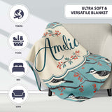 Black and White Woodpecker Birds with Red Berries Seamless Pattern  Personalised Custom Name Super Soft Fleece Blanket Bed Sofa Throw