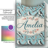 Black and White Woodpecker Birds with Red Berries Seamless Pattern  Personalised Custom Name Super Soft Fleece Blanket Bed Sofa Throw