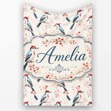 Soft Watercolor Woodpecker Birds with Berry Branch Seamless Pattern  Personalised Custom Name Super Soft Fleece Blanket Bed Sofa Throw