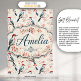 Soft Watercolor Woodpecker Birds with Berry Branch Seamless Pattern  Personalised Custom Name Super Soft Fleece Blanket Bed Sofa Throw