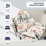 Soft Watercolor Woodpecker Birds with Berry Branch Seamless Pattern  Personalised Custom Name Super Soft Fleece Blanket Bed Sofa Throw