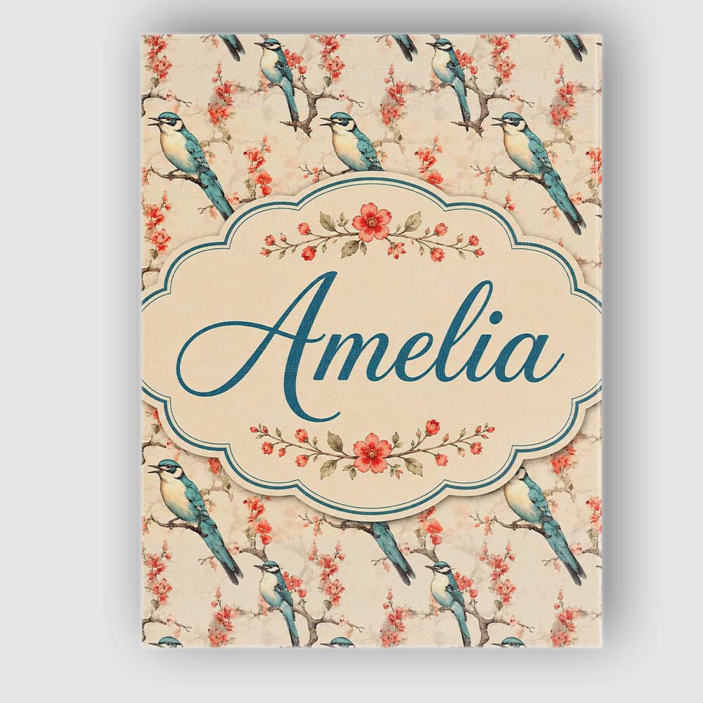 Personalised Name Elegant Blue Birds with Custom  Bespoke Decorative Contemporary Canvas Wall Art Print Decor Picture Ready to Hang