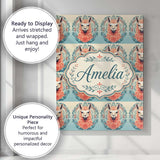 Personalised Name Floral Llama Portrait Custom  Modern Room Accent Elegant Feature Canvas Wall Art Print Decor Picture Ready to Hang