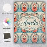 Personalised Name Floral Llama Portrait Custom  Modern Room Accent Elegant Feature Canvas Wall Art Print Decor Picture Ready to Hang