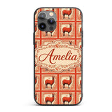 Vintage Red Llama Stamp Style Printed Design Custom Name Protective Phone Case Mobile Cover Durable Everyday Smartphone Shock Resistant