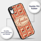 Vintage Red Llama Stamp Style Printed Design Custom Name Protective Phone Case Mobile Cover Durable Everyday Smartphone Shock Resistant